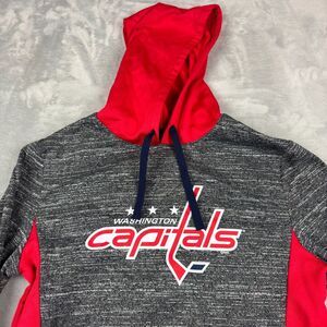 Washington Capitals Sweatshirt Mens Medium Grey Red Hoodie NHL Fanatics Pocket